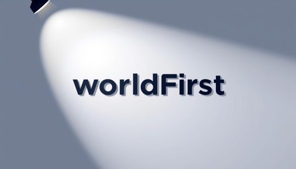 A sleek modern illustration of the "WorldFirst cross-border payment service" logo, featuring a bold and minimalist design. The logo is prominently displayed in the center, with a clean white background and subtle gradient accents. The composition has a professional and trustworthy aesthetic, conveying the reliable financial services provided by WorldFirst. Soft lighting from the left illuminates the logo, creating depth and dimension. The overall mood is one of sophistication, security, and technological innovation.
