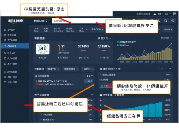 Helium10工具界面展示，显示亚马逊卖家分析数据