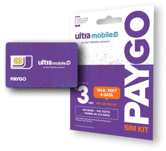 美国ultra mobile paygo手机卡 t mobile网络,月租3美元,支持esim,顺丰速发 美国ultra mobile paygo手机卡 t mobile网络,月租3美元,支持esim,顺丰速发