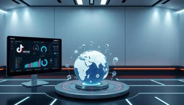 A detailed, comprehensive system visualization of a TikTok account's region identification process. In the foreground, a sleek, futuristic interface displays real-time data analysis of user location and demographic information. In the middle ground, a 3D model of the globe rotates, with intricate data visualizations highlighting regional trends and user patterns. The background features a minimalist, high-tech setting with clean lines, metallic accents, and subtle lighting that creates a sense of technological sophistication. The overall composition conveys the power and precision of this cutting-edge account analysis tool. A detailed, comprehensive system visualization of a TikTok account's region identification process. In the foreground, a sleek, futuristic interface displays real-time data analysis of user location and demographic information. In the middle ground, a 3D model of the globe rotates, with intricate data visualizations highlighting regional trends and user patterns. The background features a minimalist, high-tech setting with clean lines, metallic accents, and subtle lighting that creates a sense of technological sophistication. The overall composition conveys the power and precision of this cutting-edge account analysis tool.