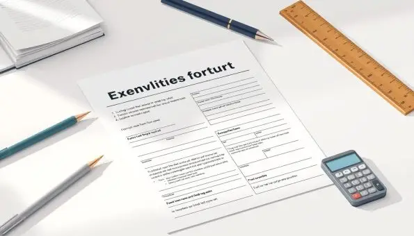 A high-quality technical illustration depicting the process of filling out an exemption form. The image shows a clean, well-lit tabletop with the form laid out, surrounded by various office supplies like pens, ruler, calculator. The form itself is detailed, with various sections and fields clearly visible. The composition has a sense of organization and precision, reflecting the careful, step-by-step nature of the task. The lighting is soft and even, creating subtle shadows that add depth and dimension. The overall mood is professional, informative, and focused, guiding the viewer through the key steps of completing the exemption form. A high-quality technical illustration depicting the process of filling out an exemption form. The image shows a clean, well-lit tabletop with the form laid out, surrounded by various office supplies like pens, ruler, calculator. The form itself is detailed, with various sections and fields clearly visible. The composition has a sense of organization and precision, reflecting the careful, step-by-step nature of the task. The lighting is soft and even, creating subtle shadows that add depth and dimension. The overall mood is professional, informative, and focused, guiding the viewer through the key steps of completing the exemption form.