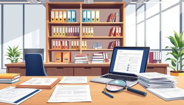 A high-resolution, detailed illustration of a workspace showcasing the necessary documents and materials for a safety audit review. The foreground features a well-organized desk with folders, forms, and a laptop displaying related information. The middle ground includes shelves with labeled binders, reference books, and a magnifying glass, suggesting a meticulous examination process. The background depicts a clean, modern office setting with large windows, providing ample natural lighting. The overall atmosphere conveys a sense of professionalism, attention to detail, and a thorough, diligent approach to the audit preparation. A high-resolution, detailed illustration of a workspace showcasing the necessary documents and materials for a safety audit review. The foreground features a well-organized desk with folders, forms, and a laptop displaying related information. The middle ground includes shelves with labeled binders, reference books, and a magnifying glass, suggesting a meticulous examination process. The background depicts a clean, modern office setting with large windows, providing ample natural lighting. The overall atmosphere conveys a sense of professionalism, attention to detail, and a thorough, diligent approach to the audit preparation.