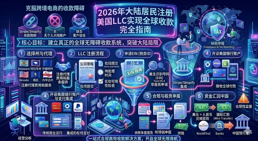 大陆居民注册美国LLC完全指南（2026）：选州、EIN、收款、报税一站搞定